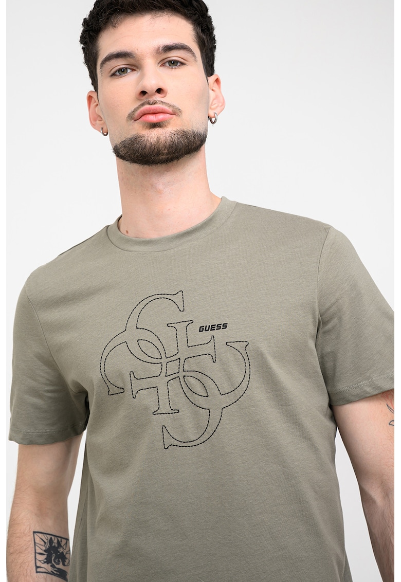 Tricou de bumbac cu imprimeu logo - Negru/Kaki