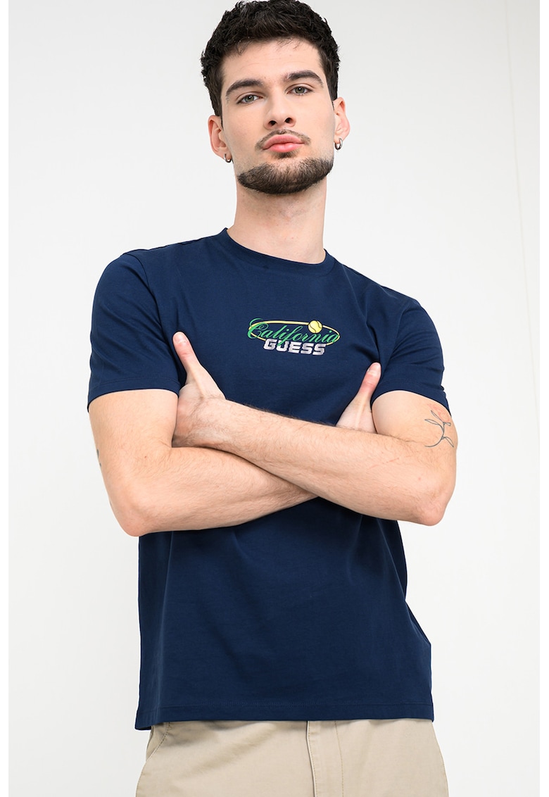 Tricou din bumbac cu logo - Bleumarin