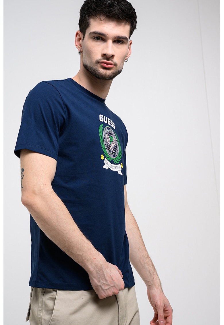 Tricou din bumbac cu logo - Alb/Bleumarin