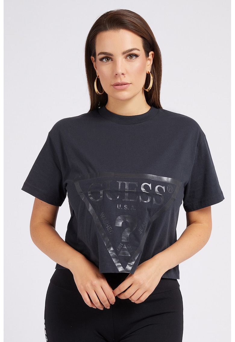 Tricou crop pentru fitness Adele - Gri antracit