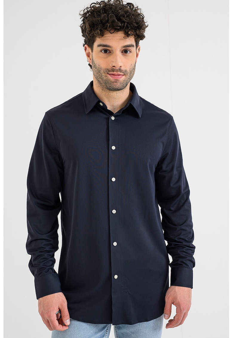 Camasa cu model uni si maneci lungi - Albastru ultramarin