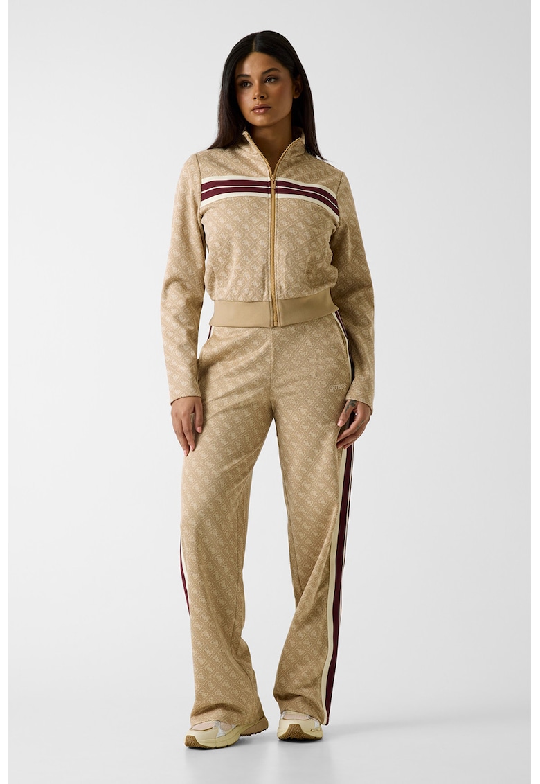 Bluza de trening cu imprimeu logo si fermoar - Bej