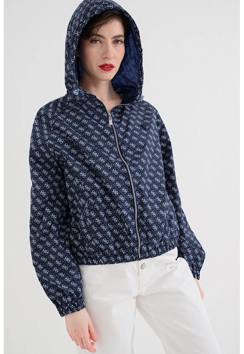 Hanorac cu model monograma si fermoar - Bleumarin