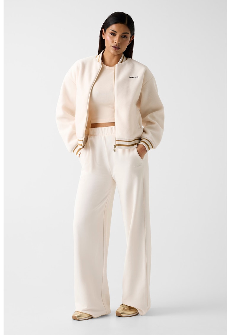 Top crop striat - pentru fitness - Crem