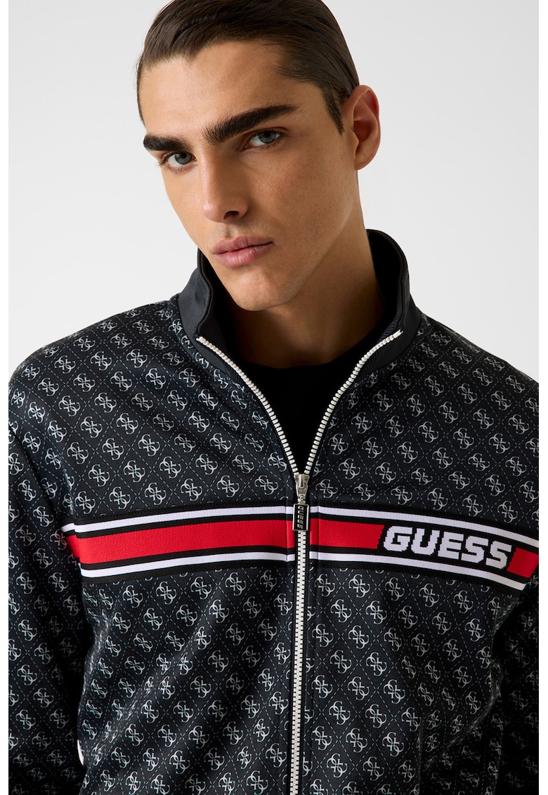 Bluza de trening cu guler mediu - monograma si fermoar - Rosu/Negru