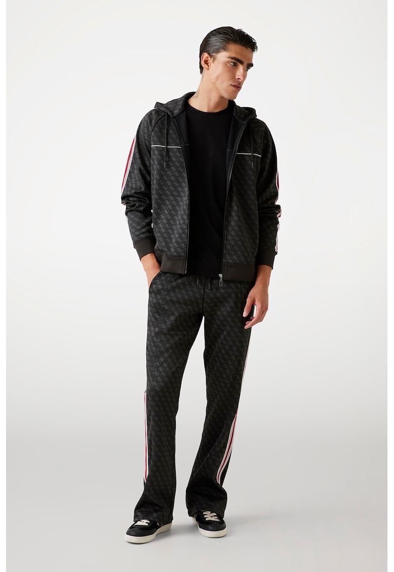 Hanorac cu fermoar si model monograma - pentru fitness - Rosu/Negru