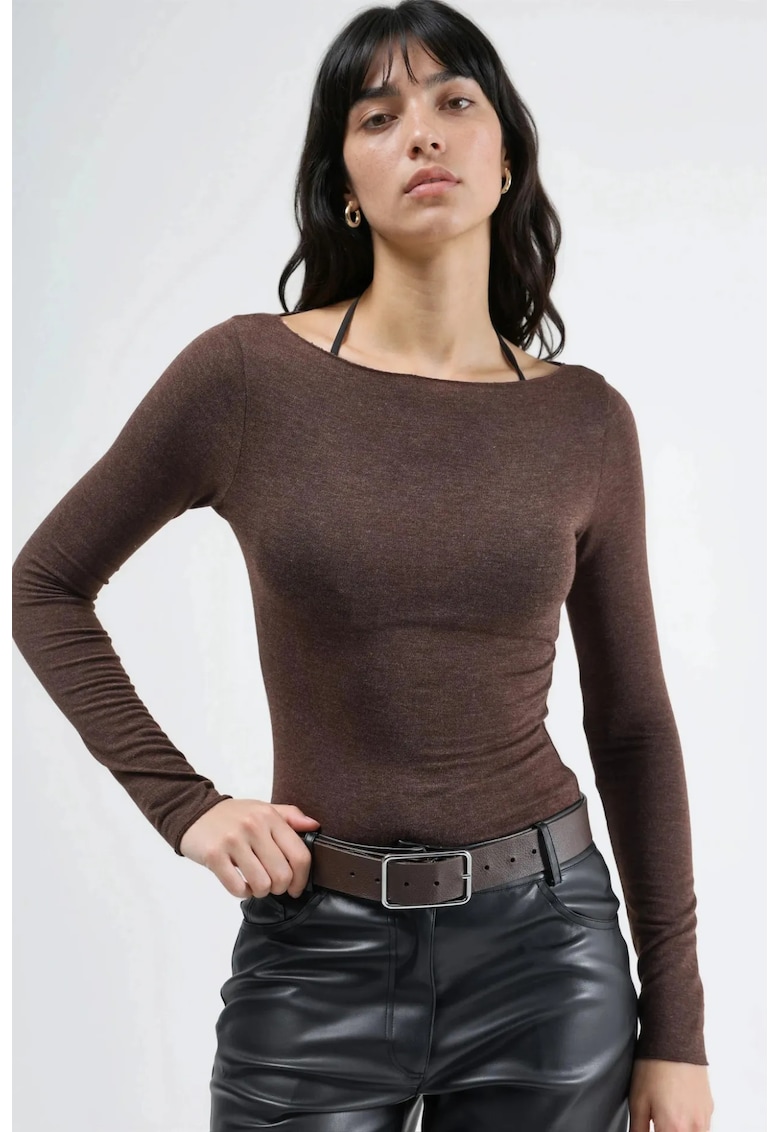Bluza dama - decolteu barca - maro jerseu - Maro