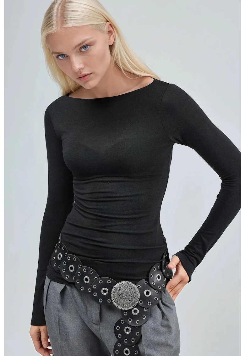 Bluza dama decolteu barca - maneci lungi - negru - jerseu