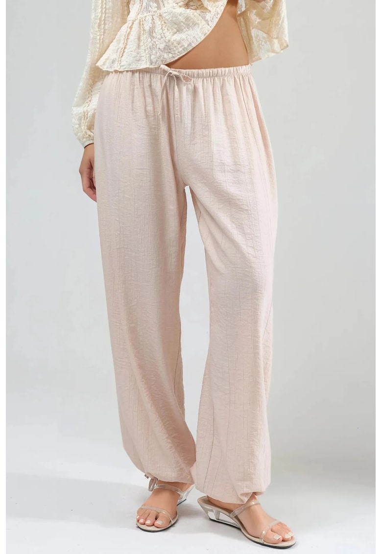 Pantaloni dama cu talie elastica - culoare naturala