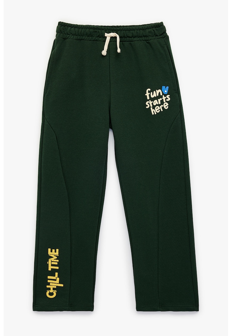 Pantaloni de trening cu snur si text - Verde inchis/Albastru