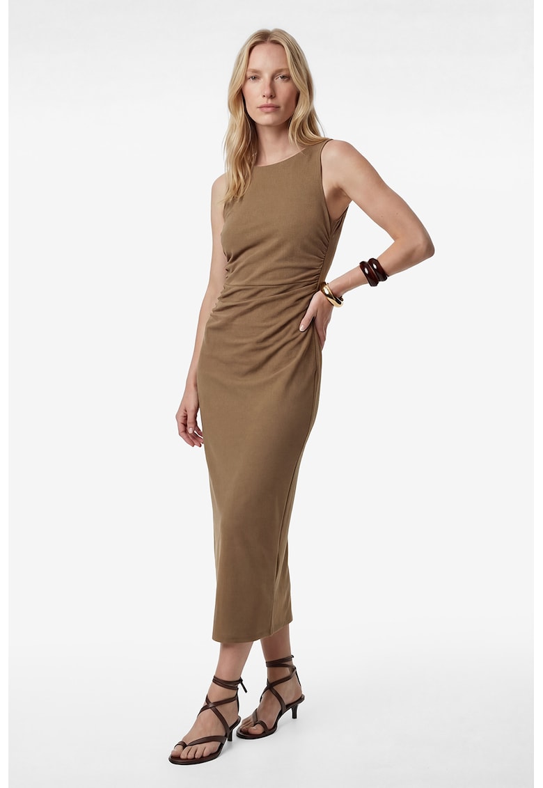 Rochie midi cu fermoar pe spate - Maro nisip