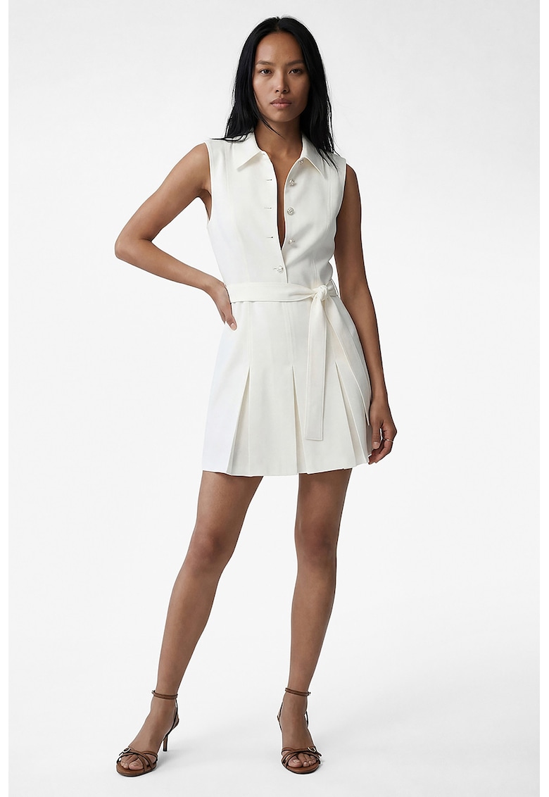 Rochie plisata cu nasturi-bijuterie - Alb murdar