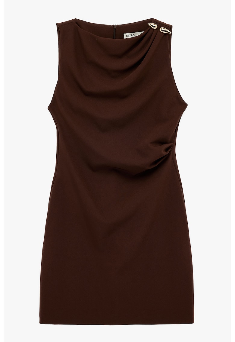 Rochie mini fara maneci cu drapaj frontal - Maro inchis