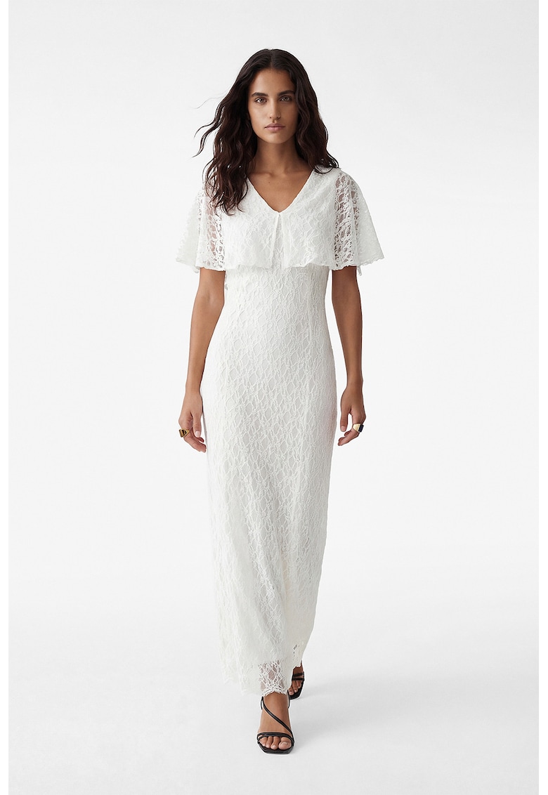 Rochie de dantela cu decolteu in V - Alb