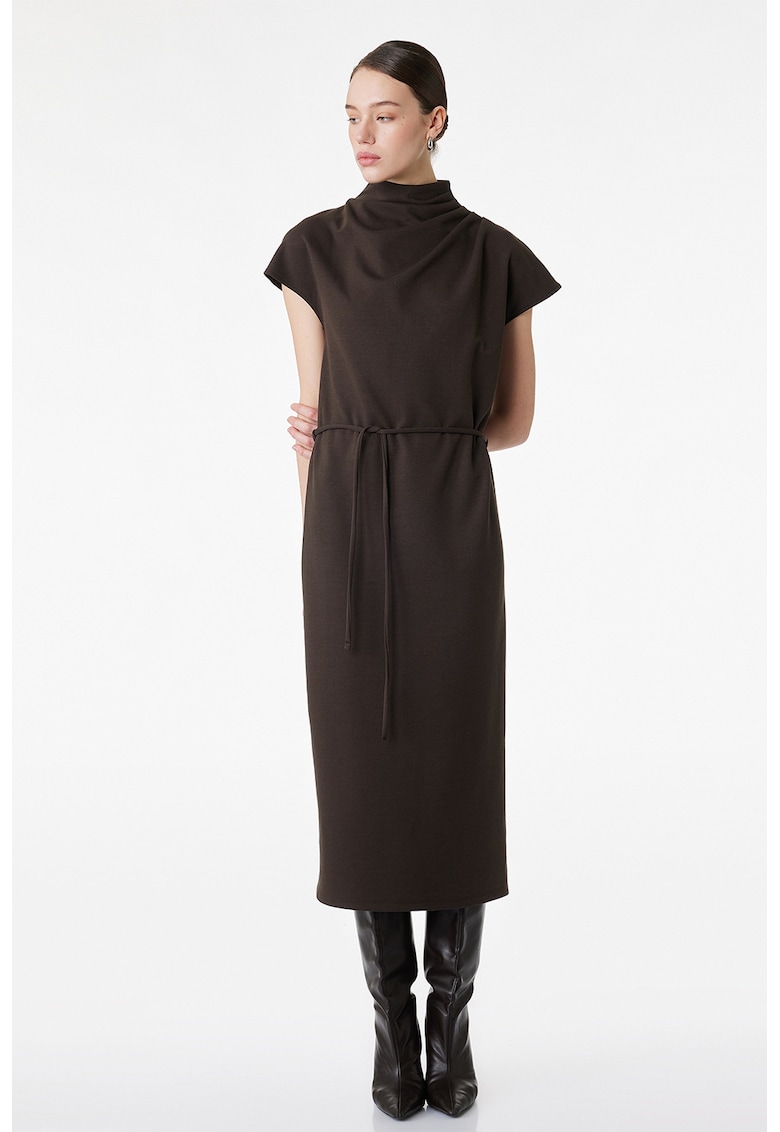 Rochie midi cu guler scurt - Maro inchis