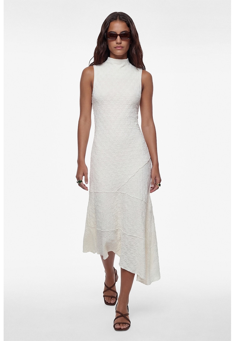 Rochie asimetrica fara maneci - Alb murdar