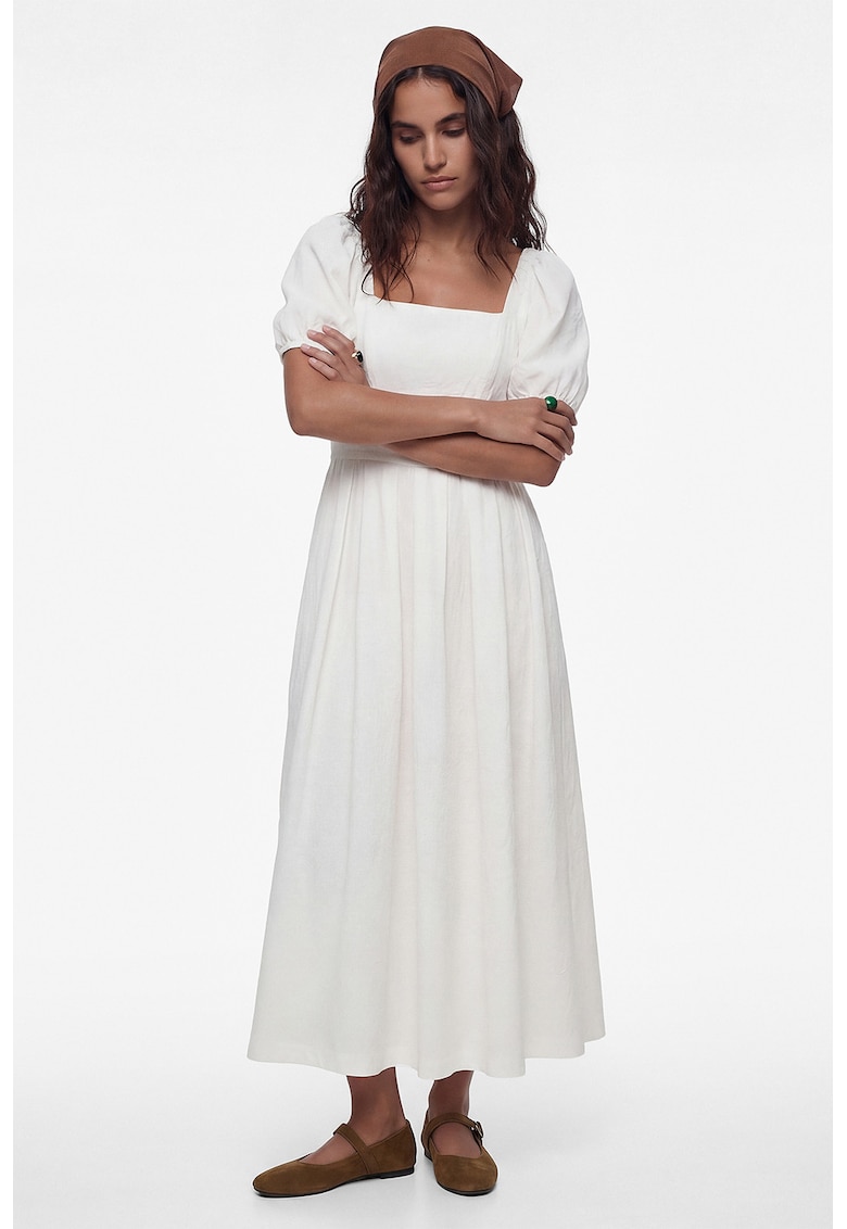 Rochie midi cu maneci bufante - Alb murdar