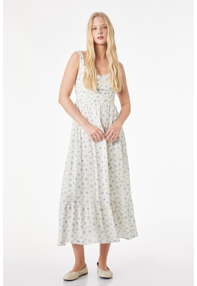 Rochie midi evazata - Galben pai/Albastru