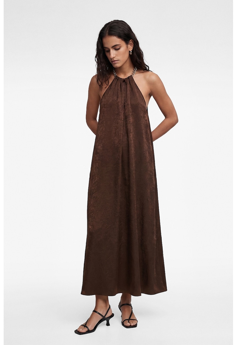 Rochie halter fara maneci - Maro inchis