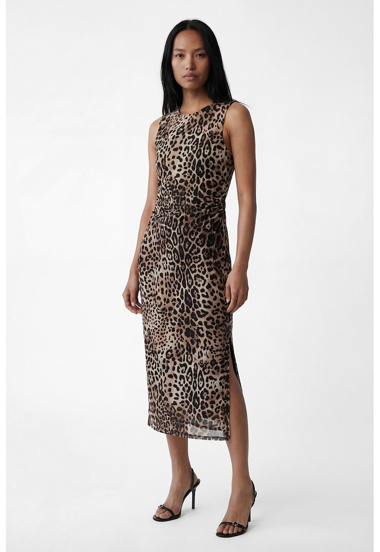 Rochie midi cu animal print - Maro inchis/Bej