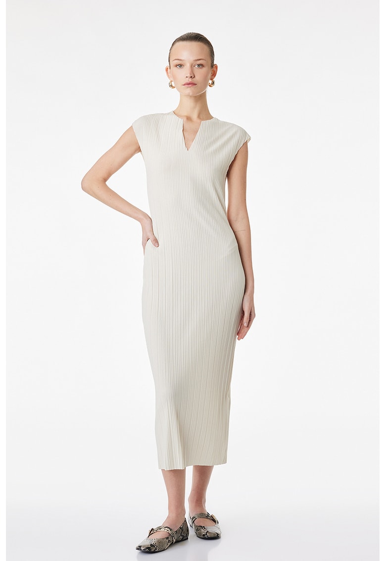 Rochie lunga cu decolteu in V - Bej deschis