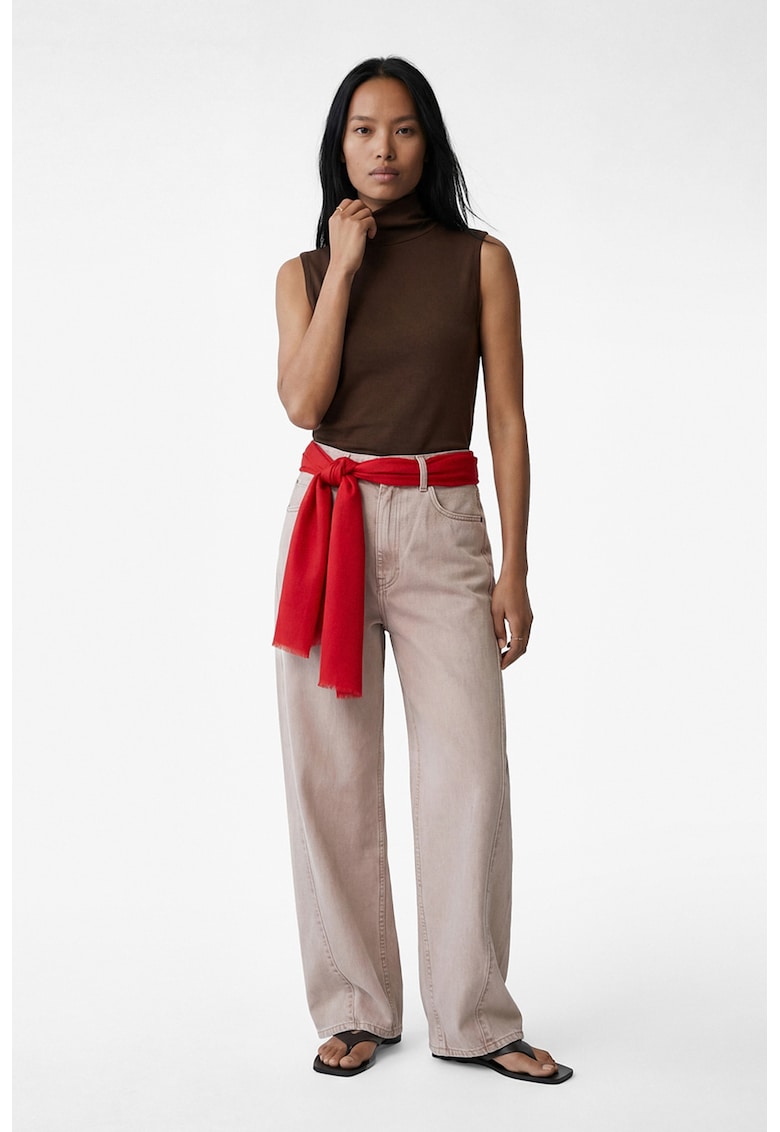 Bluza cu guler inalt - fara maneci - Maro inchis