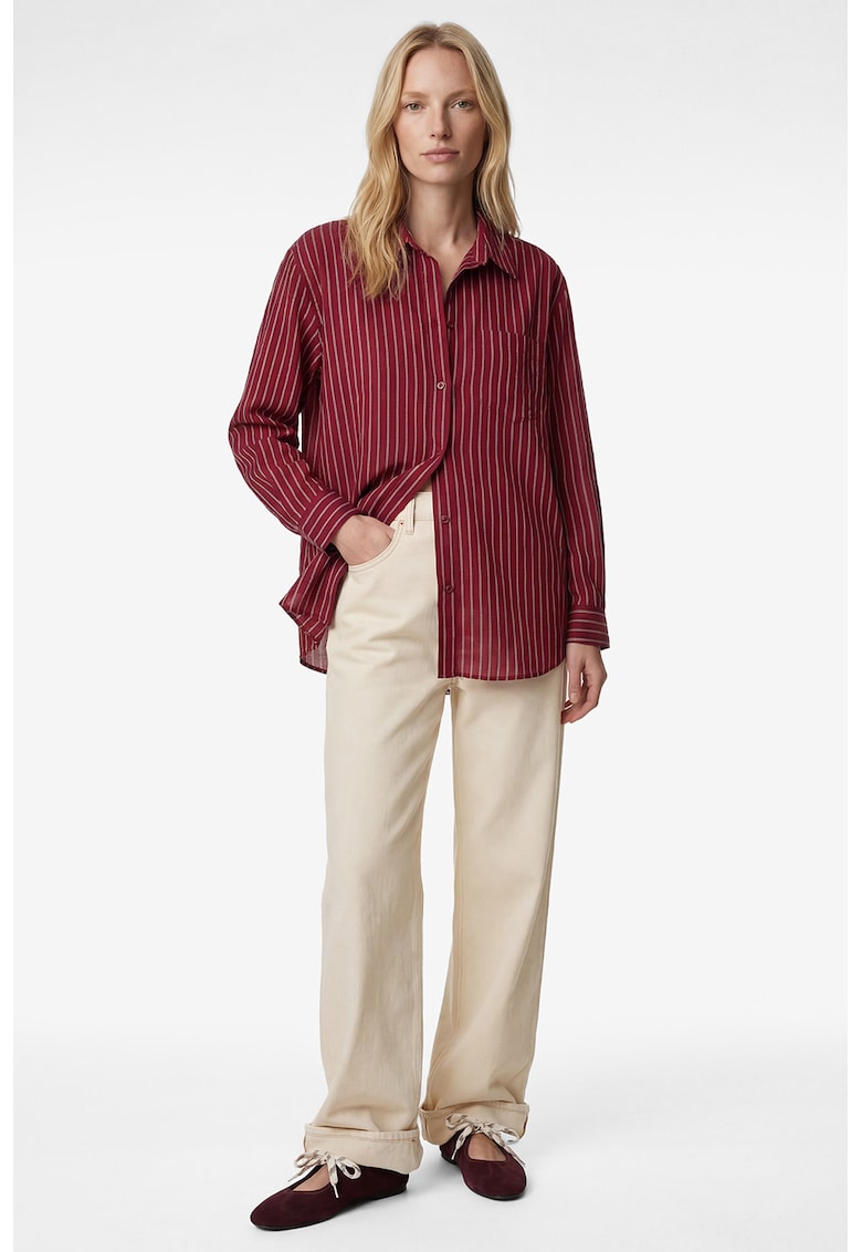 Camasa lejera din amestec de lyocell cu buzunar aplicat - Alb/Rosu inchis