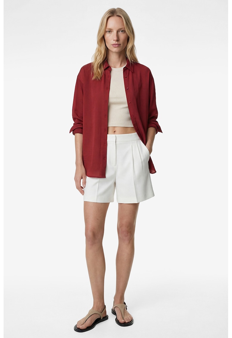 Camasa lejera din amestec de modal cu cordon in talie - Rosu inchis
