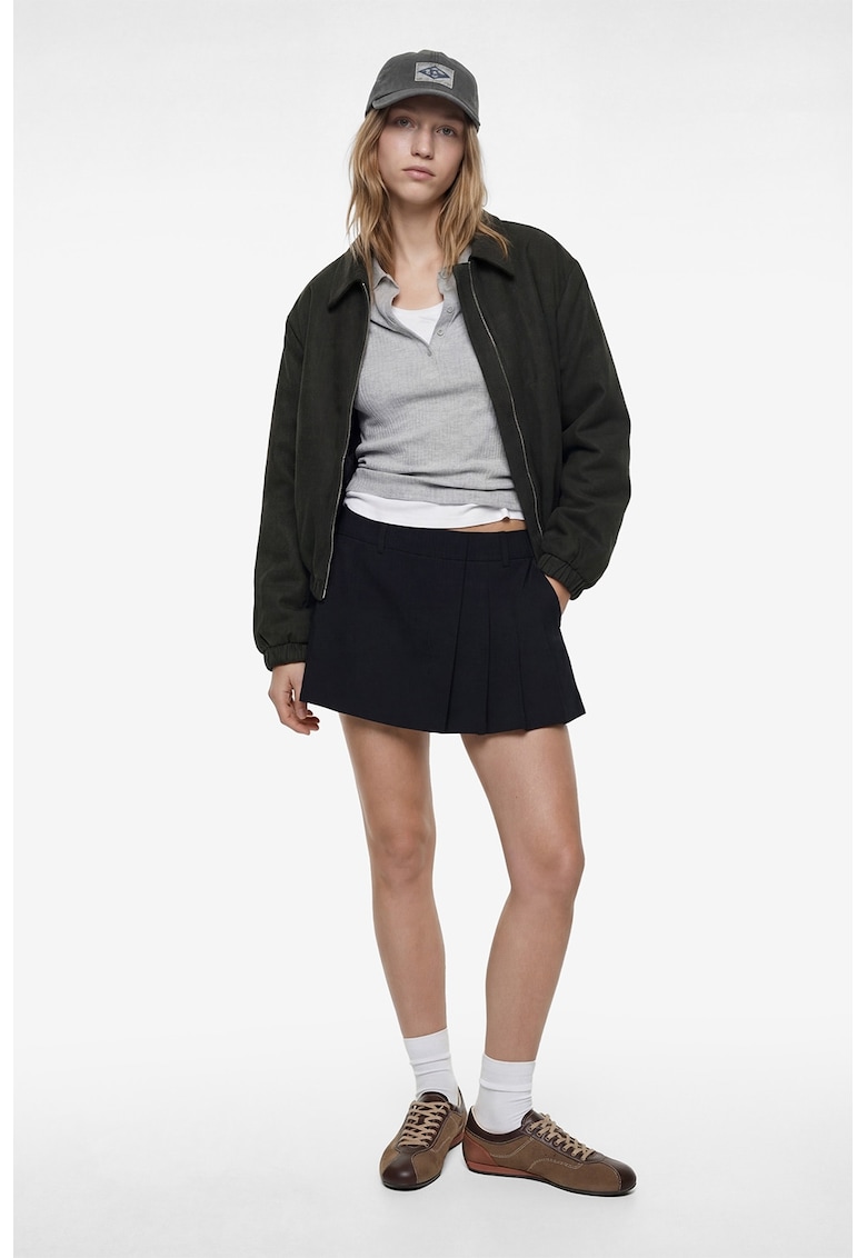 Jacheta bomber cu fermoar si guler scurt - Gri antracit