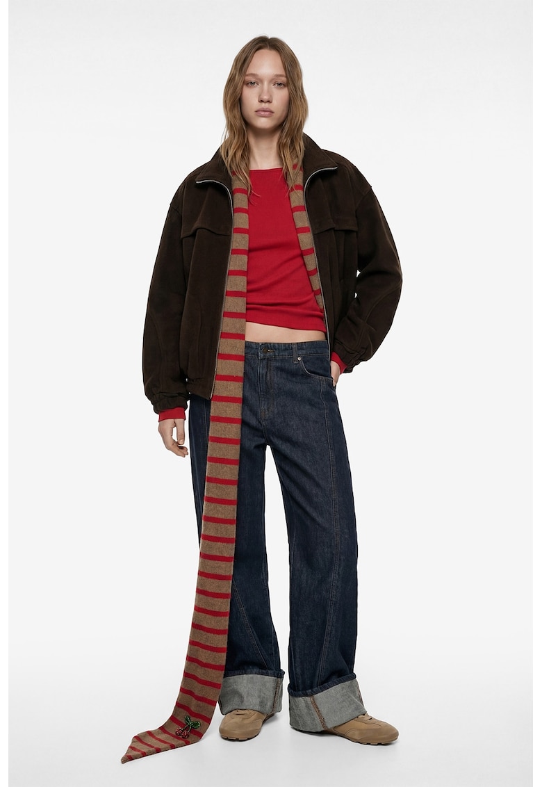 Jacheta supradimensionata din amestec de lana cu fermoar - Maro inchis