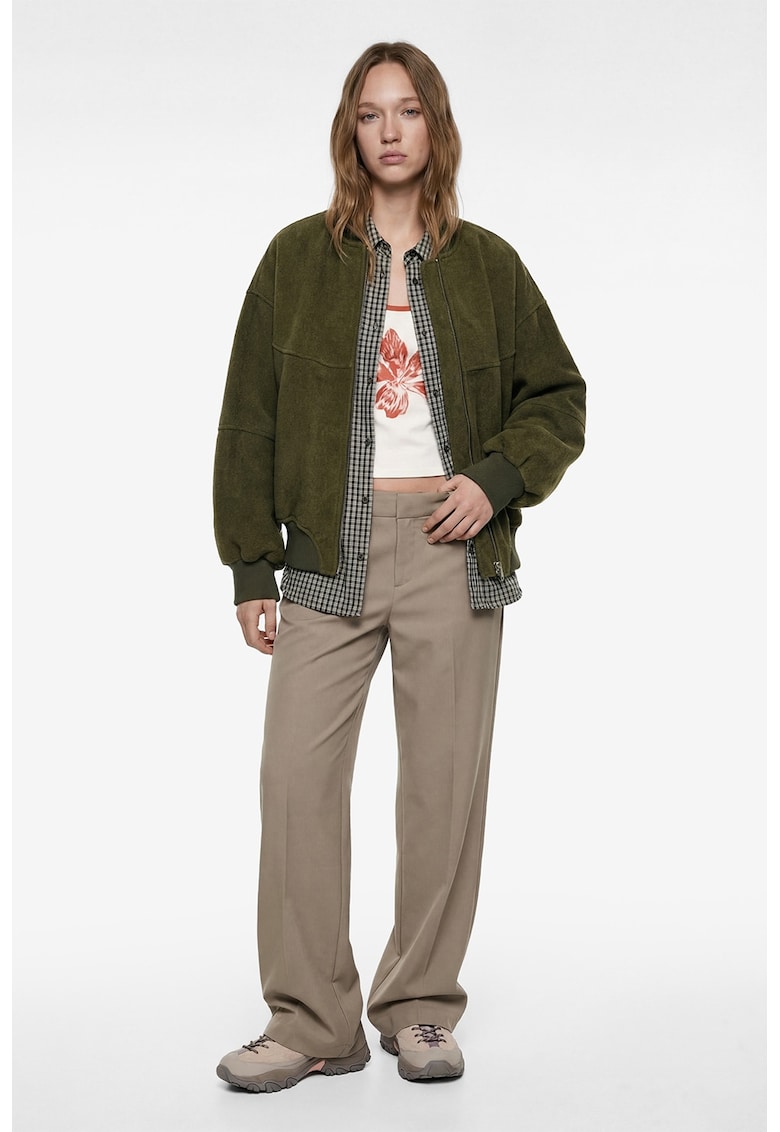 Jacheta bomber supradimensionata din amestec de lana - Verde inchis