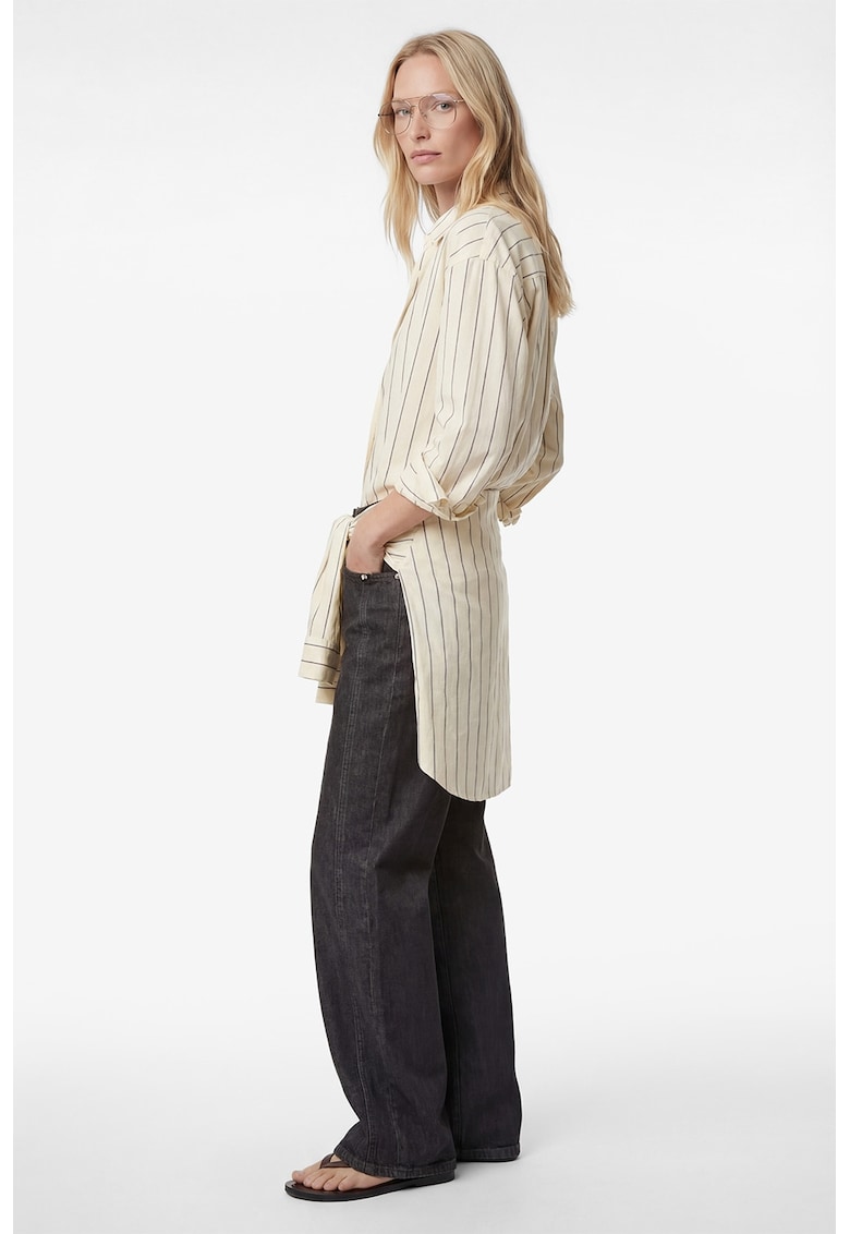 Camasa din amestec de modal cu dungi - Maro cognac/Bej deschis