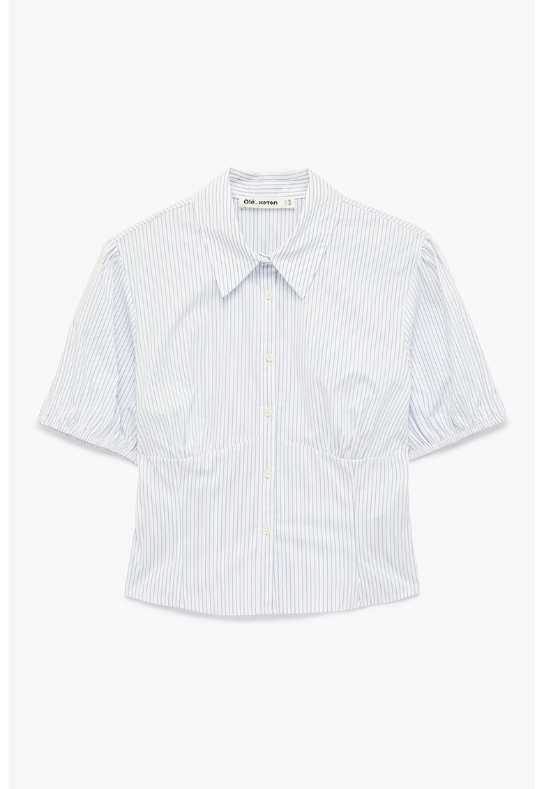 Camasa crop cu dungi - Alb/Albastru pal