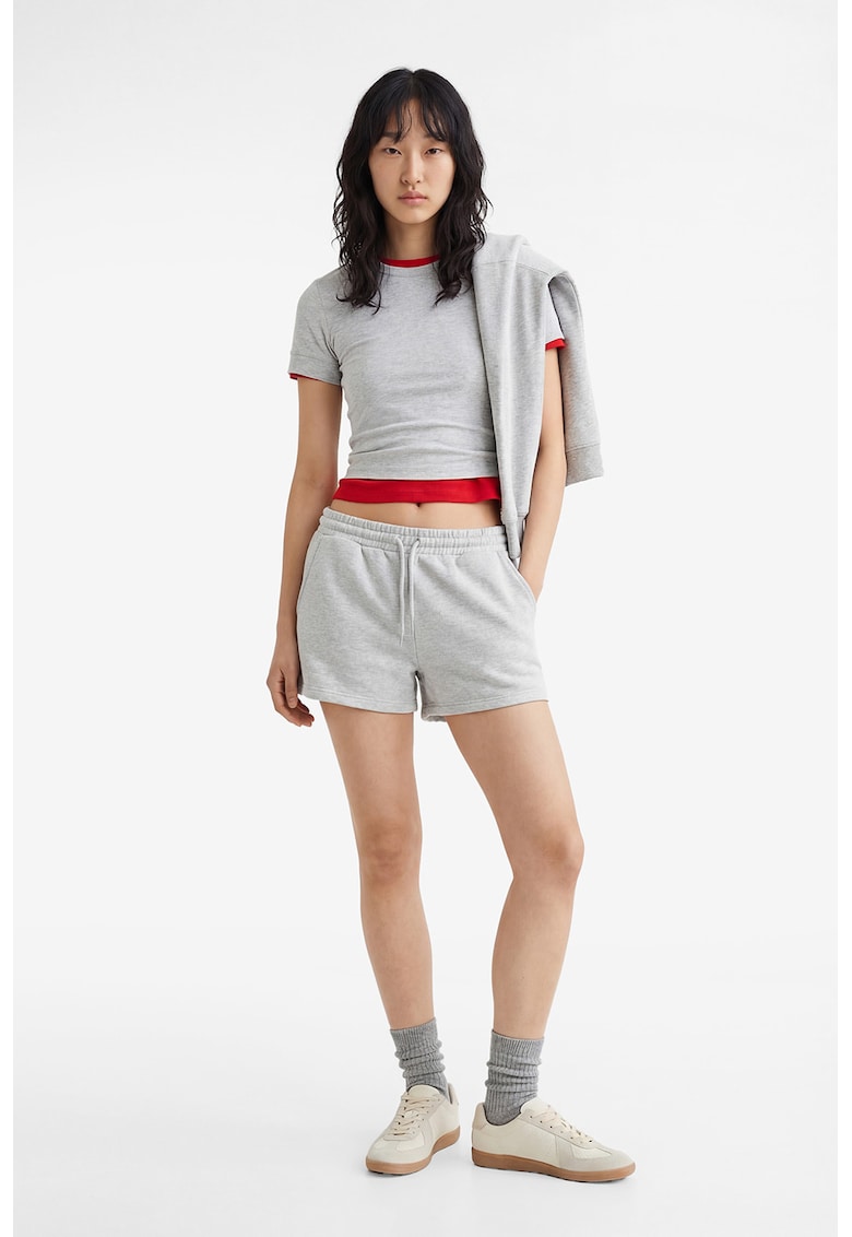 Pantaloni scurti de trening cu talie ajustabila - Gri deschis melange