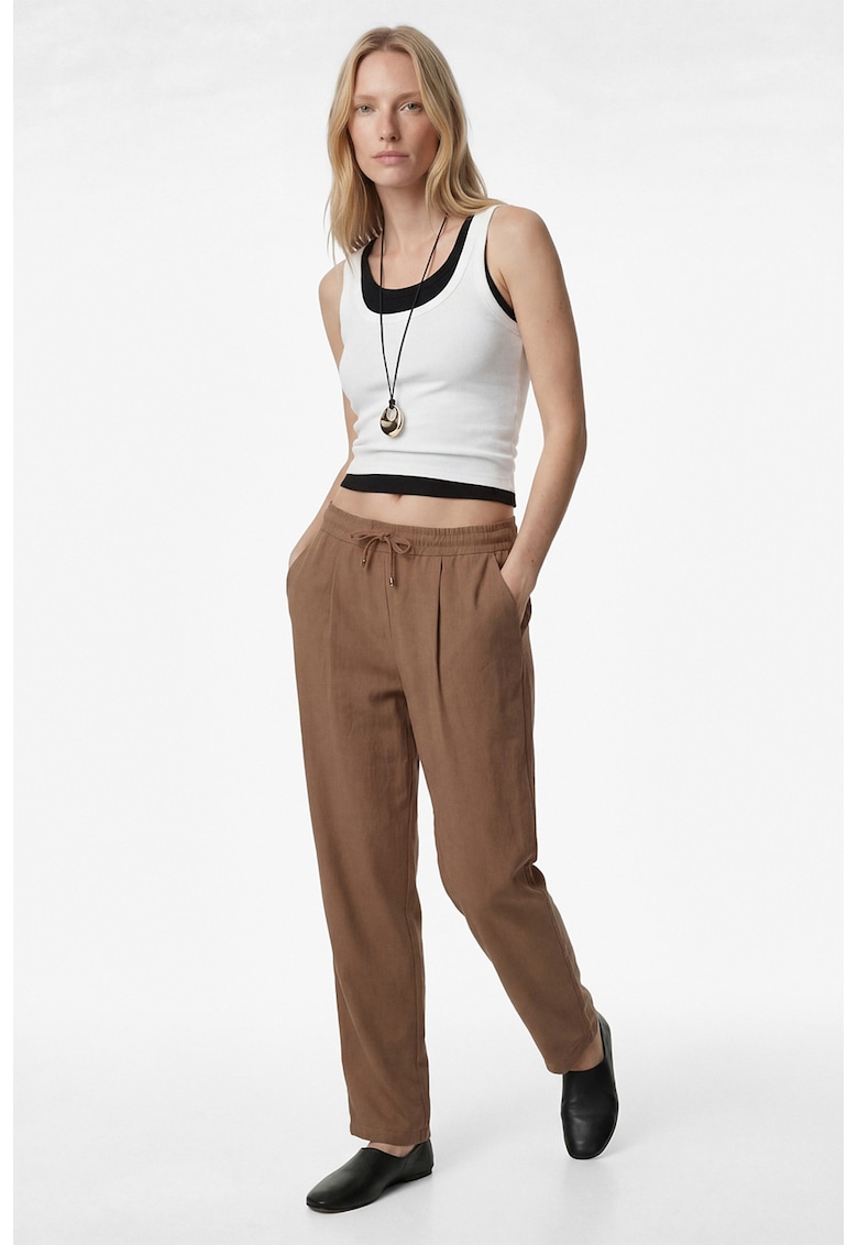 Pantalaoni din amestec de modal cu snur - Maro deschis