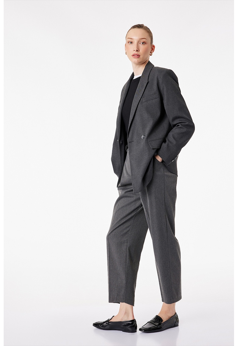 Pantaloni crop cu talie inalta si curea - Gri inchis melange