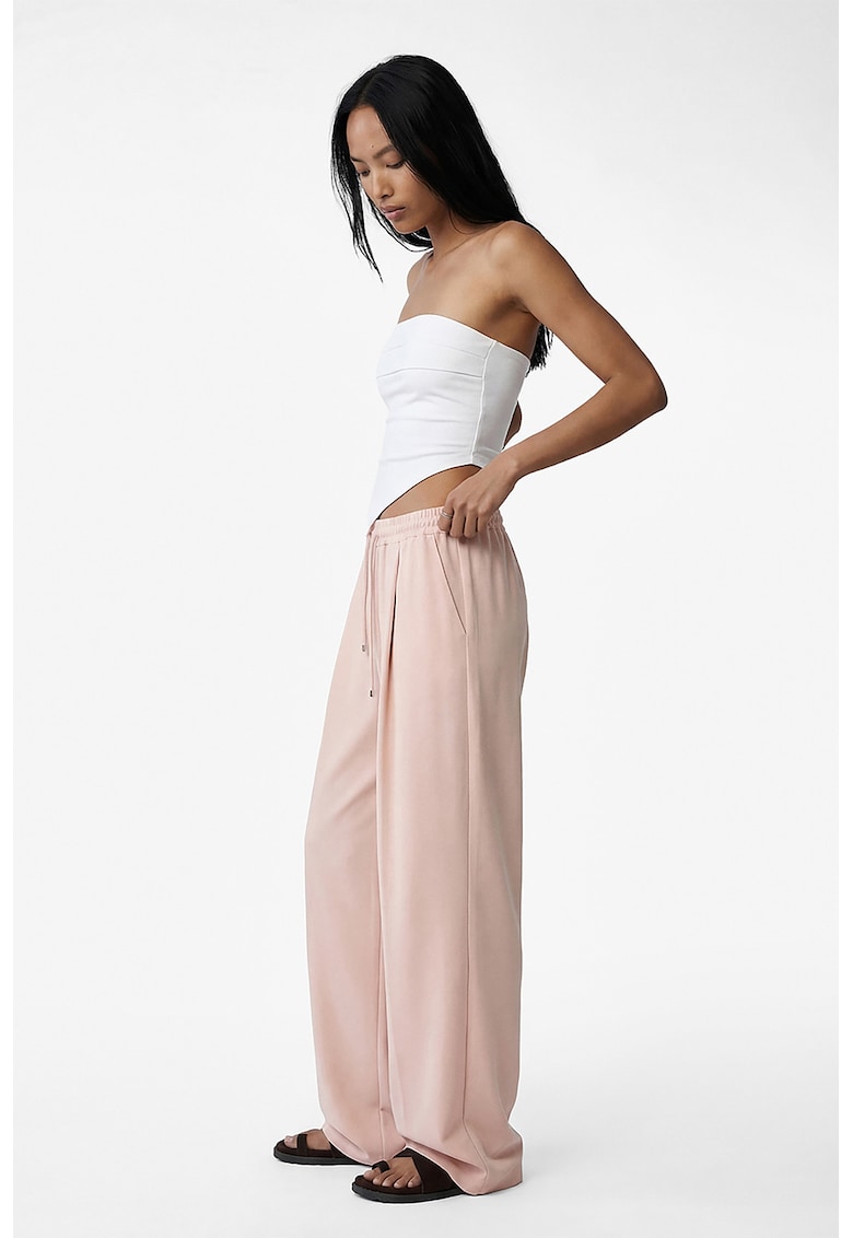 Pantaloni ampli cu snur - Roz pal