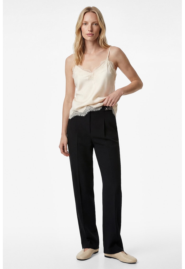 Pantaloni drepti cu detaliu lant - Negru stins