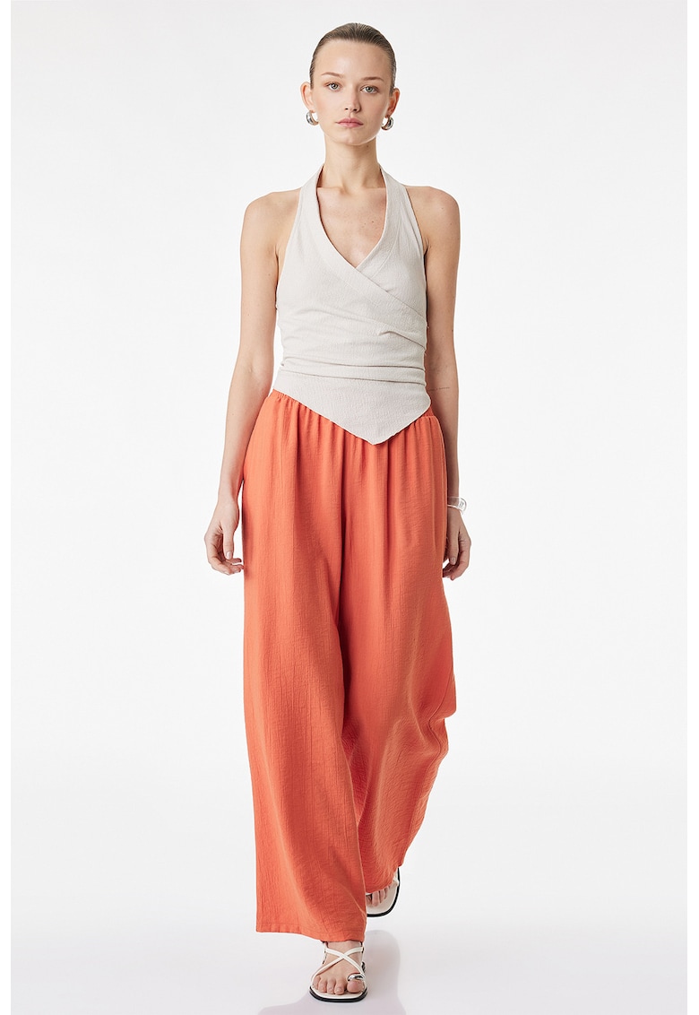 Pantaloni ampli cu banda elastica in talie - Portocaliu mandarina
