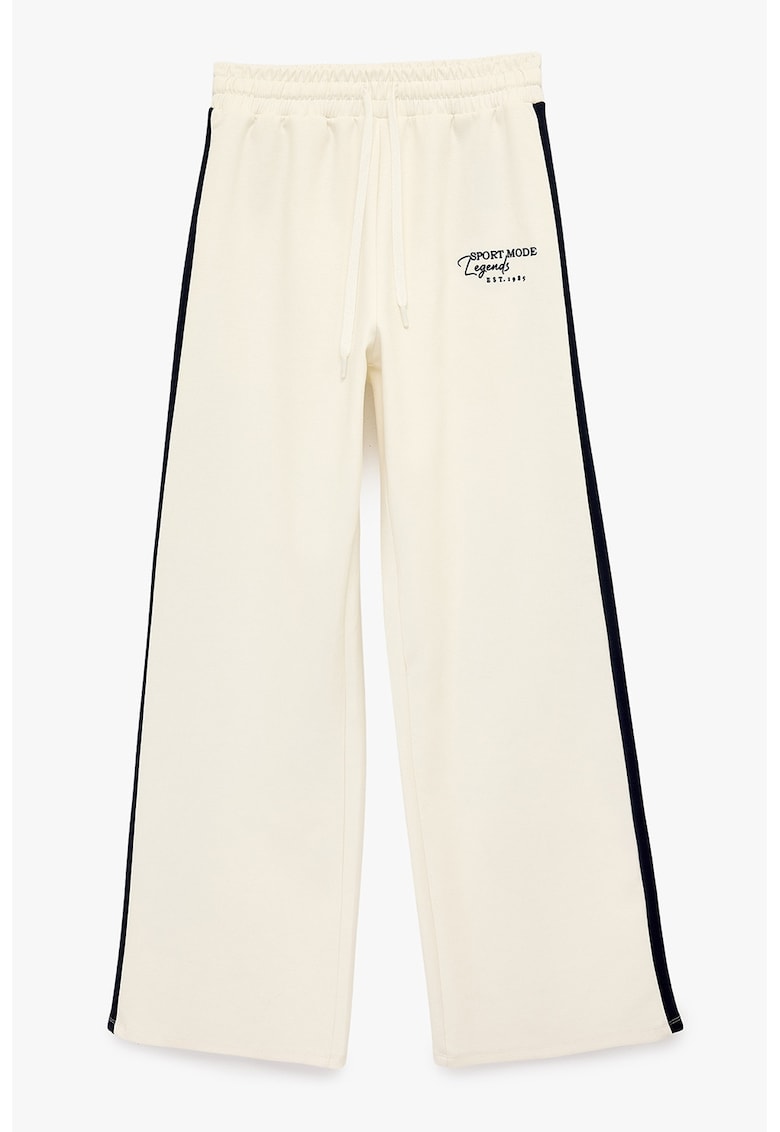 Pantaloni de trening cu imprimeu text - Alb fildes/Negru