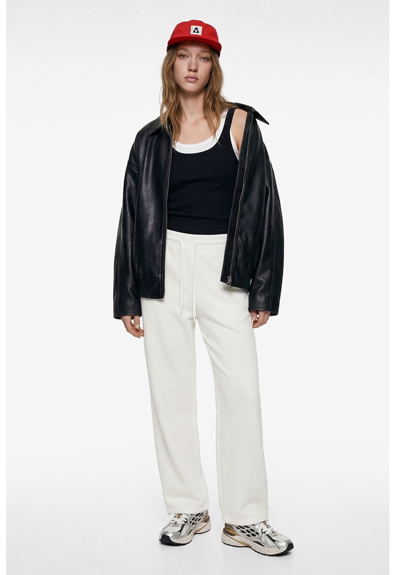 Pantaloni uni relaxed fit de trening - Alb fildes