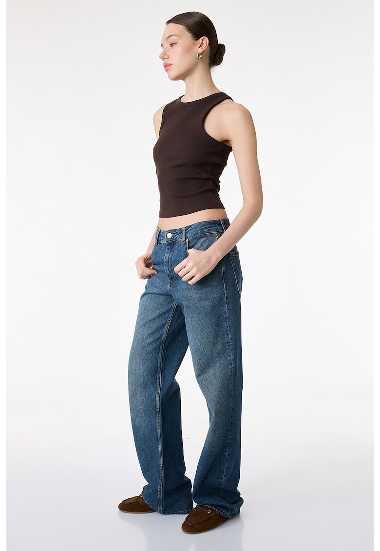 Blugi relaxed fit cu talie medie - Albastru indigo