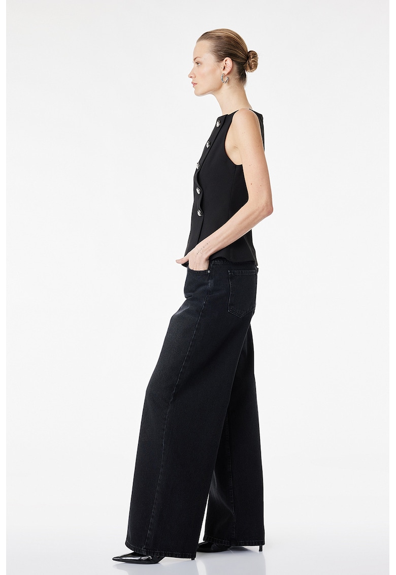 Blugi cu croiala ampla si talie medie - Negru