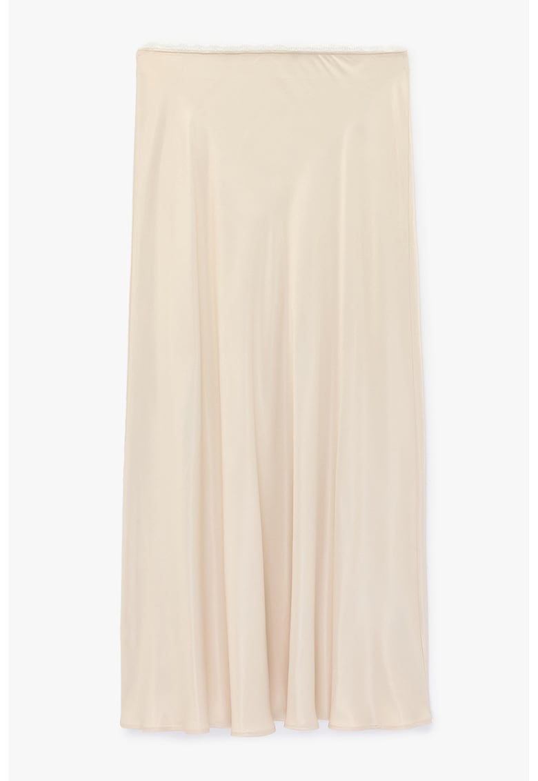 Fusta lunga cu aspect de satin - Bej