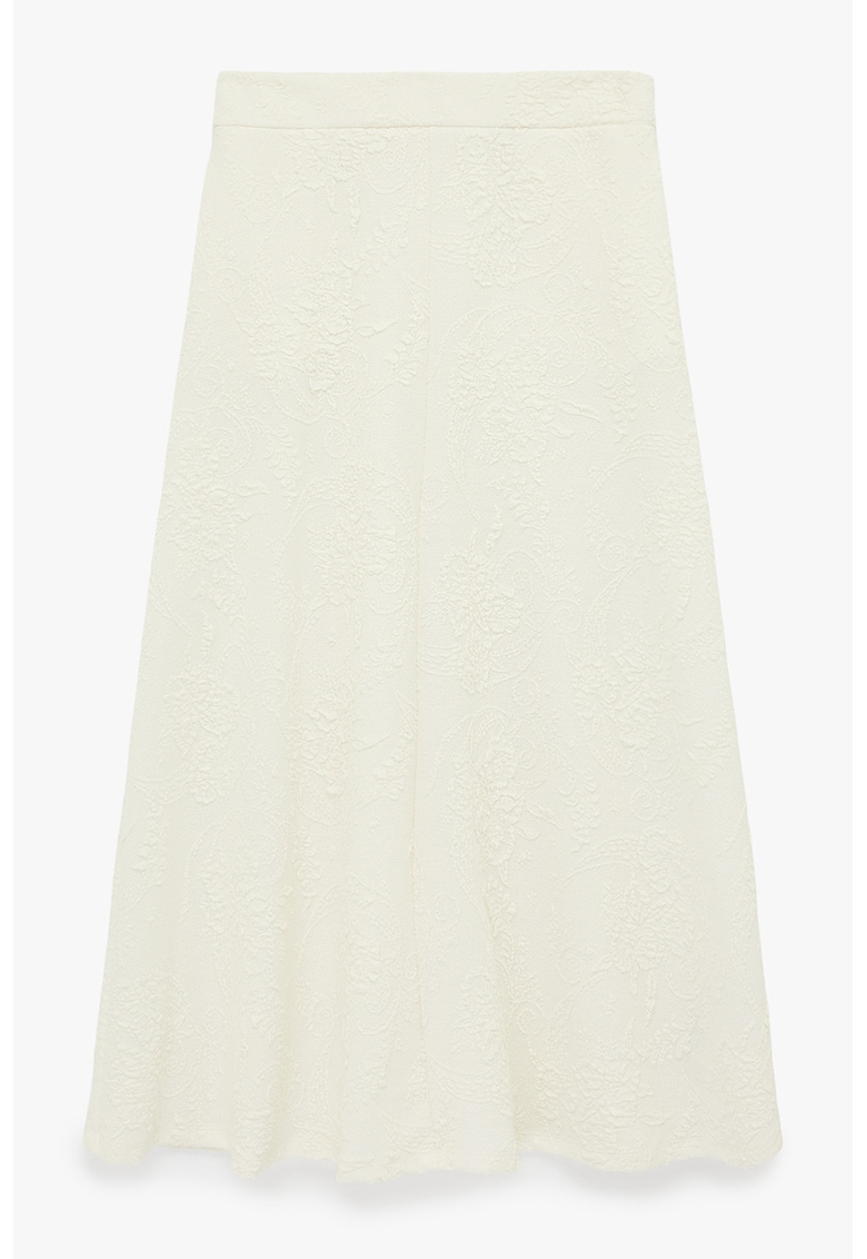 Fusta evazata cu model in relief - Alb fildes