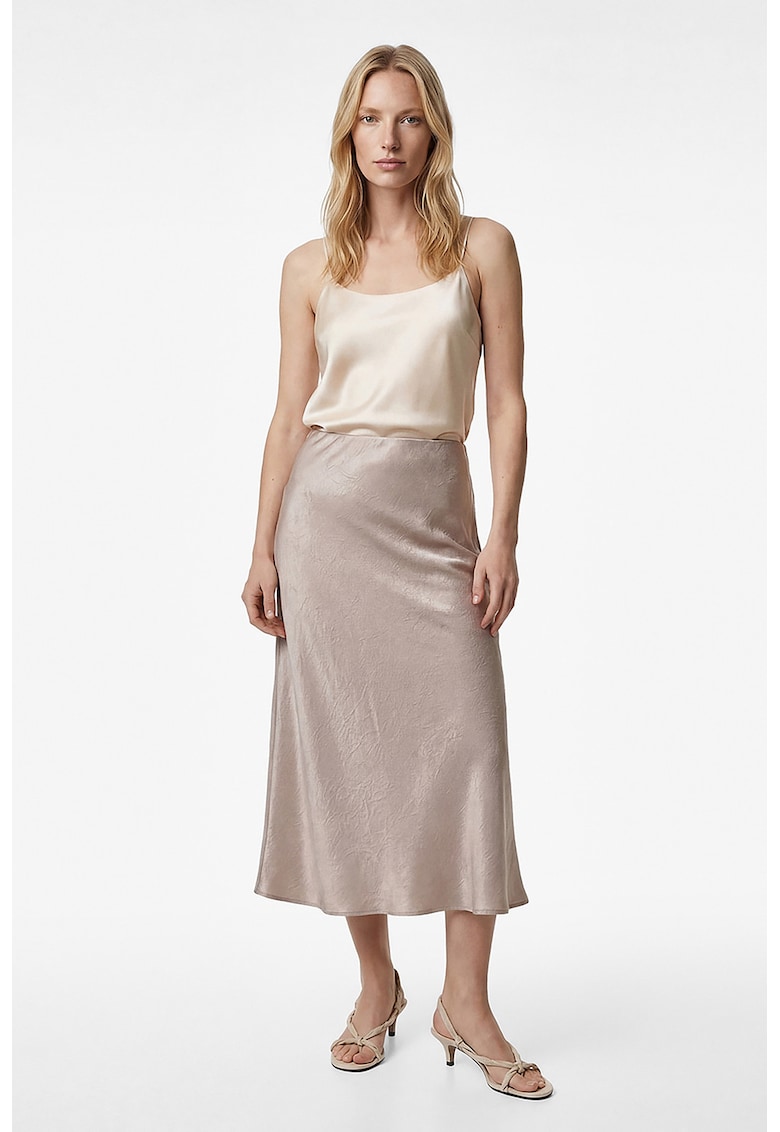 Fusta midi cu aspect de satin - Maro taupe deschis