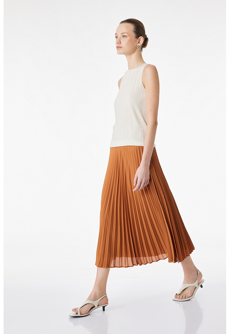 Fusta midi cu pliuri - Portocaliu mandarina