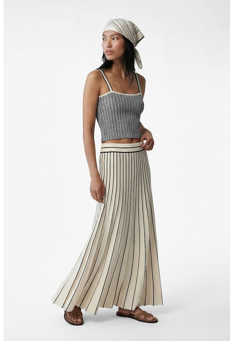 Fusta evazara tricotata in dungi - Negru/Crem