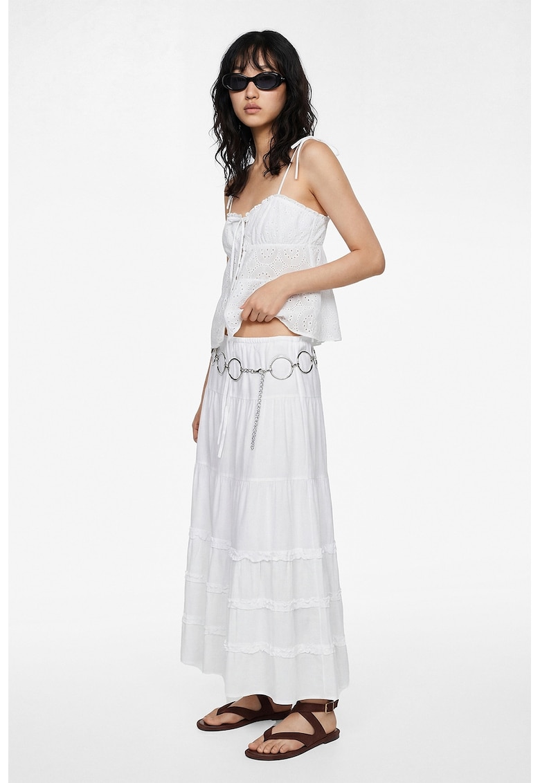 Fusta maxi de bumbac cu snur - Alb