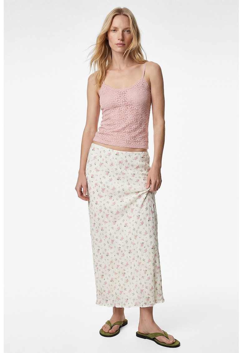 Fusta lunga cu model floral - Bej/Roz